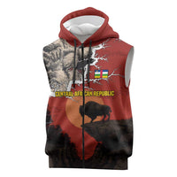 Central African Republic Sleeveless Zip Hoodie with Red Black Nature Design and Buffalo Pattern - Wonder Print Shop