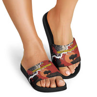 Central African Republic Slide Sandals with Red Black Nature Design and Buffalo Pattern - Wonder Print Shop