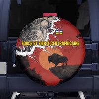 Central African Republic Spare Tire Cover with Red Black Nature Design and Buffalo Pattern - Wonder Print Shop