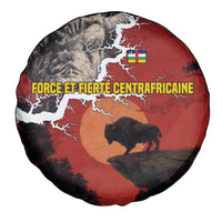 Central African Republic Spare Tire Cover with Red Black Nature Design and Buffalo Pattern - Wonder Print Shop