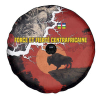 Central African Republic Spare Tire Cover with Red Black Nature Design and Buffalo Pattern - Wonder Print Shop