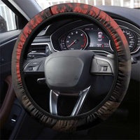 Central African Republic Steering Wheel Cover with Red Black Nature Design and Buffalo Pattern - Wonder Print Shop