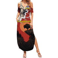 Central African Republic Summer Maxi Dress with Red Black Nature Design and Buffalo Pattern - Wonder Print Shop