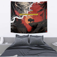 Central African Republic Tapestry with Red Black Nature Design and Buffalo Pattern - Wonder Print Shop
