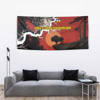 Central African Republic Tapestry with Red Black Nature Design and Buffalo Pattern - Wonder Print Shop