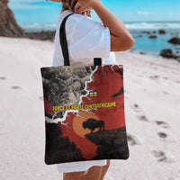 Central African Republic Tote Bag with Red Black Nature Design and Buffalo Pattern - Wonder Print Shop