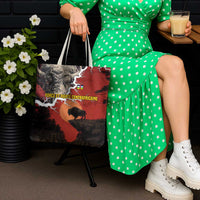 Central African Republic Tote Bag with Red Black Nature Design and Buffalo Pattern - Wonder Print Shop