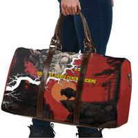 Central African Republic Travel Bag with Red Black Nature Design and Buffalo Pattern - Wonder Print Shop