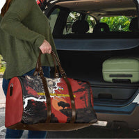 Central African Republic Travel Bag with Red Black Nature Design and Buffalo Pattern - Wonder Print Shop