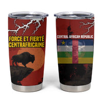 Central African Republic Tumbler Cup with Red Black Nature Design and Buffalo Pattern - Wonder Print Shop