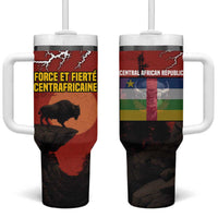 Central African Republic Tumbler With Handle with Red Black Nature Design and Buffalo Pattern - Wonder Print Shop
