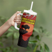 Central African Republic Tumbler With Handle with Red Black Nature Design and Buffalo Pattern - Wonder Print Shop