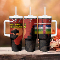 Central African Republic Tumbler With Handle with Red Black Nature Design and Buffalo Pattern - Wonder Print Shop