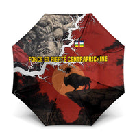 Central African Republic Umbrella with Red Black Nature Design and Buffalo Pattern - Wonder Print Shop