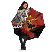 Central African Republic Umbrella with Red Black Nature Design and Buffalo Pattern - Wonder Print Shop