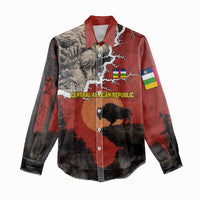 Central African Republic Women Casual Shirt with Red Black Nature Design and Buffalo Pattern - Wonder Print Shop