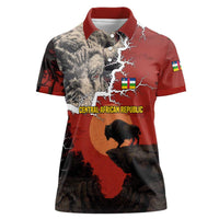 Central African Republic Women Polo Shirt with Red Black Nature Design and Buffalo Pattern - Wonder Print Shop