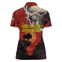 Central African Republic Women Polo Shirt with Red Black Nature Design and Buffalo Pattern - Wonder Print Shop