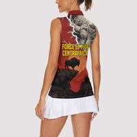 Central African Republic Women Sleeveless Polo Shirt with Red Black Nature Design and Buffalo Pattern - Wonder Print Shop
