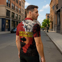 Central African Republic Zipper Polo Shirt with Red Black Nature Design and Buffalo Pattern - Wonder Print Shop