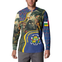 Central African Republic Button Sweatshirt with Jungle Animal Design and National Emblem Pattern - Wonder Print Shop