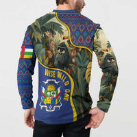 Central African Republic Button Sweatshirt with Jungle Animal Design and National Emblem Pattern - Wonder Print Shop