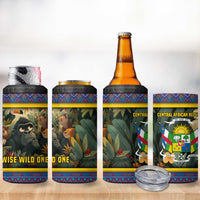 Central African Republic 4 in 1 Can Cooler Tumbler with Jungle Animal Design and National Emblem Pattern - Wonder Print Shop