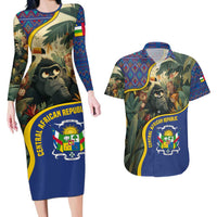 Central African Republic Couples Matching Long Sleeve Bodycon Dress and Hawaiian Shirt with Jungle Animal Design and National Emblem Pattern - Wonder Print Shop