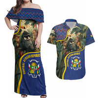 Central African Republic Couples Matching Off Shoulder Maxi Dress and Hawaiian Shirt with Jungle Animal Design and National Emblem Pattern - Wonder Print Shop