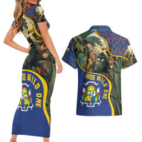 Central African Republic Couples Matching Short Sleeve Bodycon Dress and Hawaiian Shirt with Jungle Animal Design and National Emblem Pattern - Wonder Print Shop