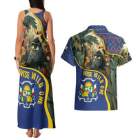 Central African Republic Couples Matching Tank Maxi Dress and Hawaiian Shirt with Jungle Animal Design and National Emblem Pattern - Wonder Print Shop