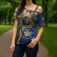 Central African Republic Cross Shoulder Shirt with Jungle Animal Design and National Emblem Pattern - Wonder Print Shop
