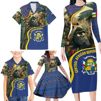 Central African Republic Family Matching Long Sleeve Bodycon Dress and Hawaiian Shirt with Jungle Animal Design and National Emblem Pattern - Wonder Print Shop