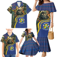 Central African Republic Family Matching Mermaid Dress and Hawaiian Shirt with Jungle Animal Design and National Emblem Pattern - Wonder Print Shop