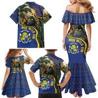 Central African Republic Family Matching Mermaid Dress and Hawaiian Shirt with Jungle Animal Design and National Emblem Pattern - Wonder Print Shop