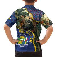 Central African Republic Family Matching Off The Shoulder Long Sleeve Dress and Hawaiian Shirt with Jungle Animal Design and National Emblem Pattern - Wonder Print Shop