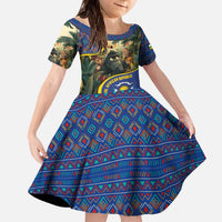 Central African Republic Family Matching Off The Shoulder Long Sleeve Dress and Hawaiian Shirt with Jungle Animal Design and National Emblem Pattern - Wonder Print Shop