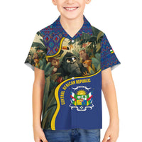 Central African Republic Family Matching Off The Shoulder Long Sleeve Dress and Hawaiian Shirt with Jungle Animal Design and National Emblem Pattern - Wonder Print Shop