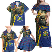 Central African Republic Family Matching Off Shoulder Maxi Dress and Hawaiian Shirt with Jungle Animal Design and National Emblem Pattern - Wonder Print Shop