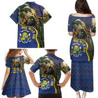 Central African Republic Family Matching Puletasi and Hawaiian Shirt with Jungle Animal Design and National Emblem Pattern - Wonder Print Shop