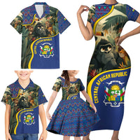 Central African Republic Family Matching Short Sleeve Bodycon Dress and Hawaiian Shirt with Jungle Animal Design and National Emblem Pattern - Wonder Print Shop