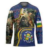 Central African Republic Hockey Jersey with Jungle Animal Design and National Emblem Pattern - Wonder Print Shop