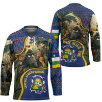 Central African Republic Hockey Jersey with Jungle Animal Design and National Emblem Pattern - Wonder Print Shop