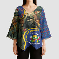 Central African Republic Kimono Sleeve Blouse with Jungle Animal Design and National Emblem Pattern - Wonder Print Shop