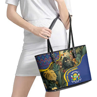Central African Republic Leather Tote Bag with Jungle Animal Design and National Emblem Pattern - Wonder Print Shop