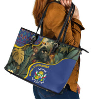 Central African Republic Leather Tote Bag with Jungle Animal Design and National Emblem Pattern - Wonder Print Shop