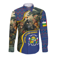 Central African Republic Long Sleeve Button Shirt with Jungle Animal Design and National Emblem Pattern - Wonder Print Shop