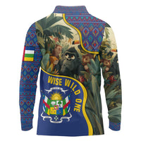 Central African Republic Long Sleeve Polo Shirt with Jungle Animal Design and National Emblem Pattern - Wonder Print Shop