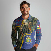 Central African Republic Long Sleeve Polo Shirt with Jungle Animal Design and National Emblem Pattern - Wonder Print Shop