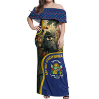Central African Republic Off Shoulder Maxi Dress with Jungle Animal Design and National Emblem Pattern - Wonder Print Shop